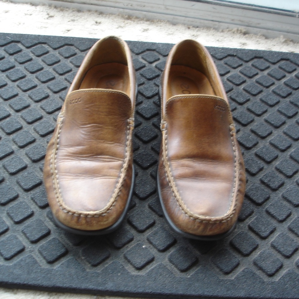 ECCO Men's Brown Leather EU 41 / US 7-7.5 Moccasin Slip-On Shoes Loafers/Drivers